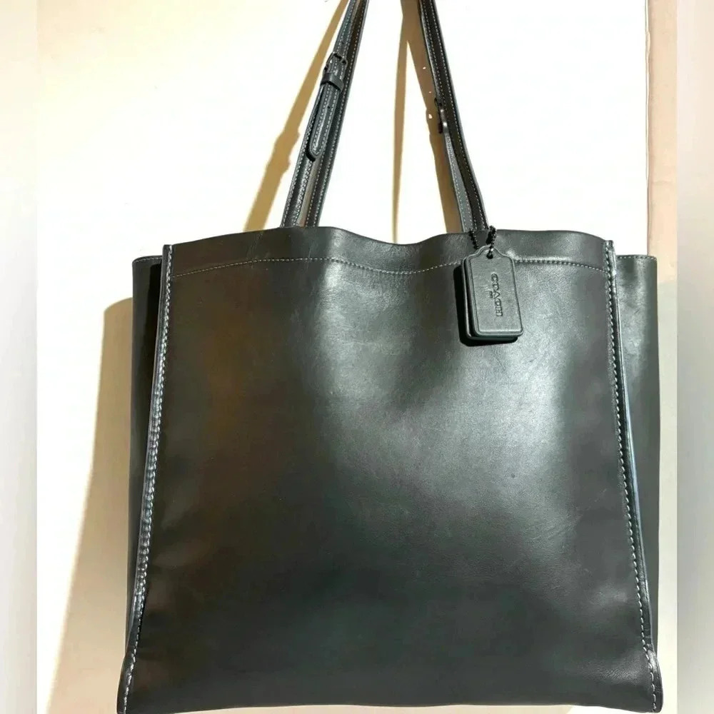 Coach navy blue gray leather shoulder handbag